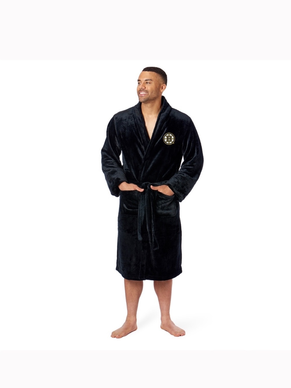 NHL Bruins Black Plush Robe with Belt size L/XL